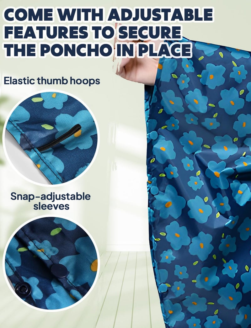 ANYOO Waterproof Rain Poncho Lightweight Reusable Hiking Hooded Coat Jacket for Outdoor Activities(Blue Flower) One Size - Image 4